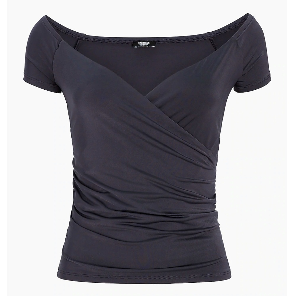 🆕 NWT Express Body Contour Double Layer Off the Shoulder Ruched Tee